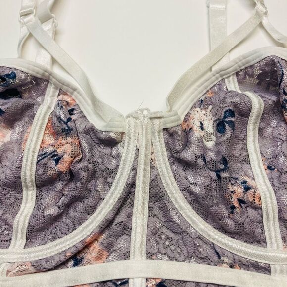 Torrid Mesh Floral Longline‎ Unlined Underwire Bralette Bra Size 2 2X White Gray - Picture 2 of 6